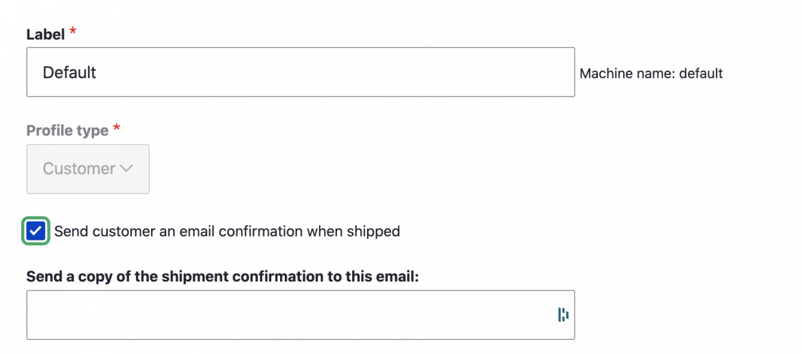 Shipment confirmation email setting