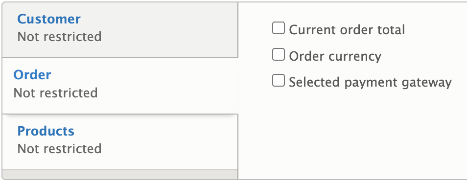 Commerce Core order conditions