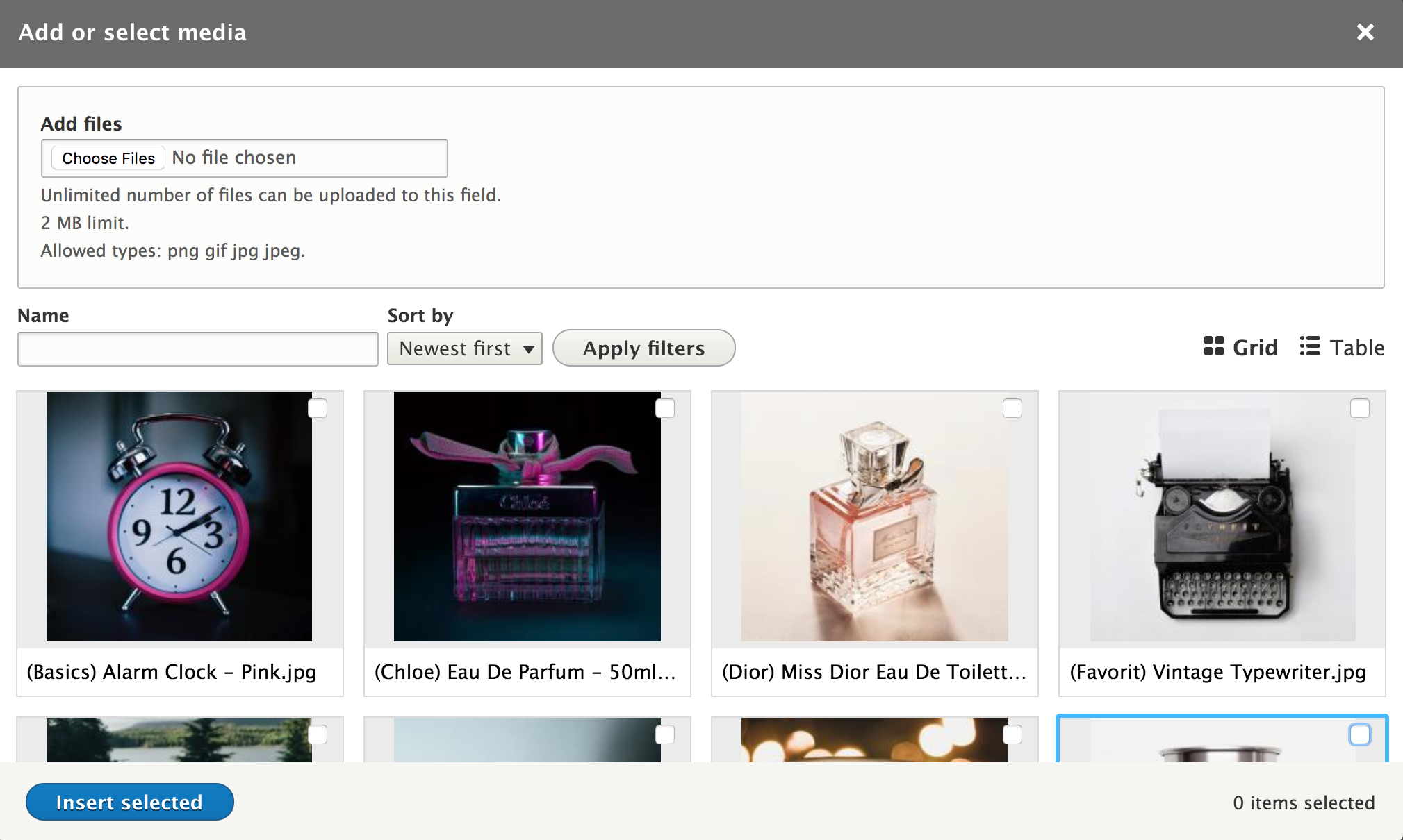 Media library with product images