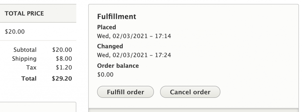 Order state transition form showing the order balance