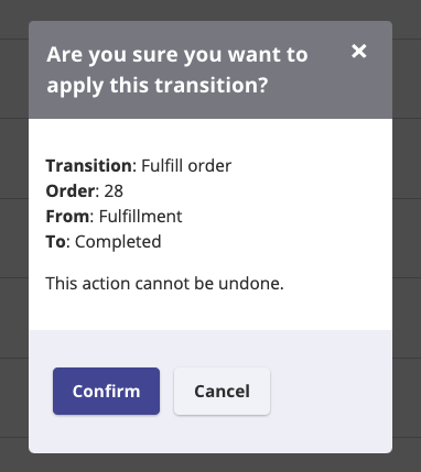 State transition confirmation form in a modal dialog