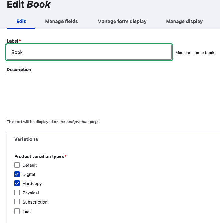 Product type configuration