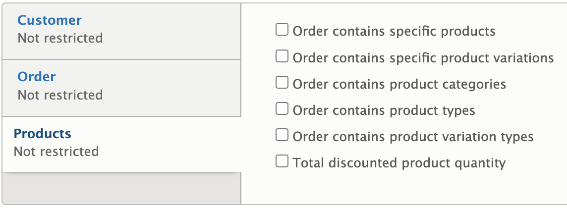 Commerce Core product conditions