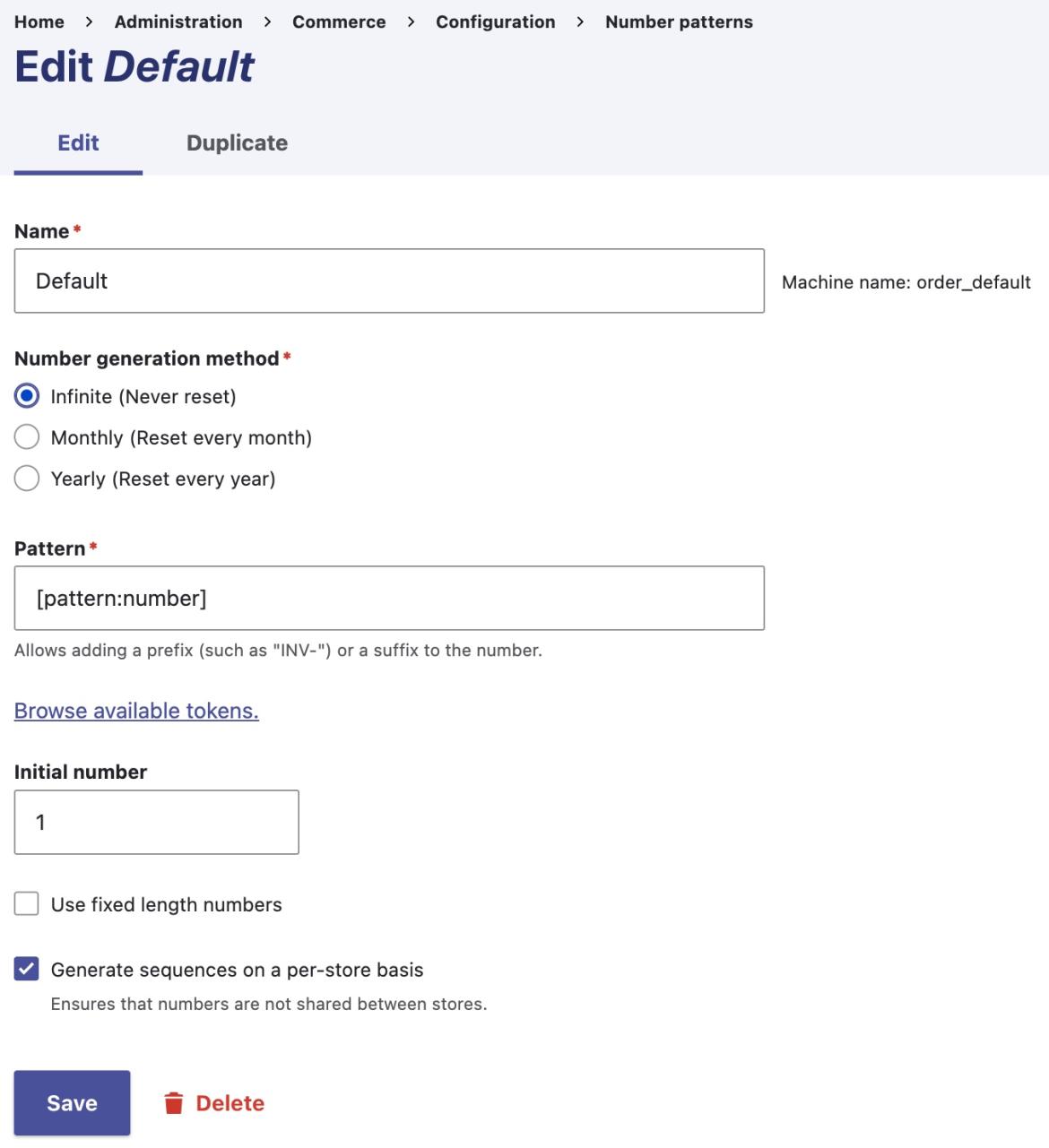 Number pattern edit form