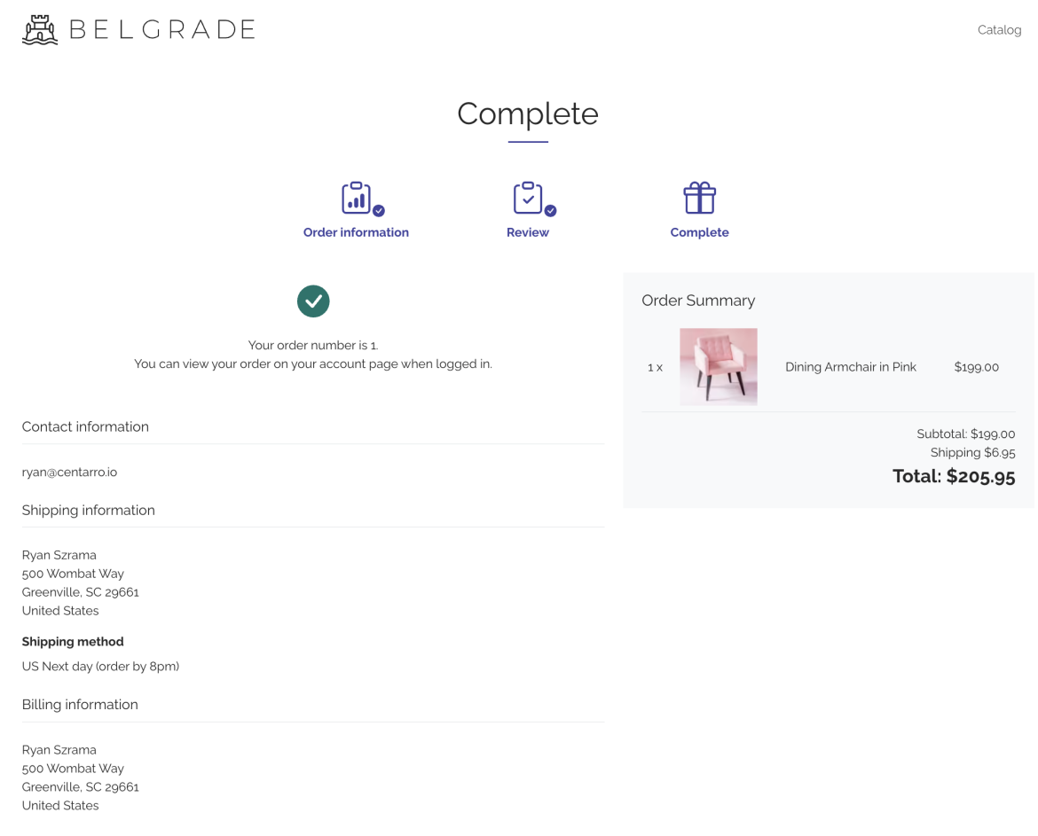 New default checkout completion page for Drupal Commerce