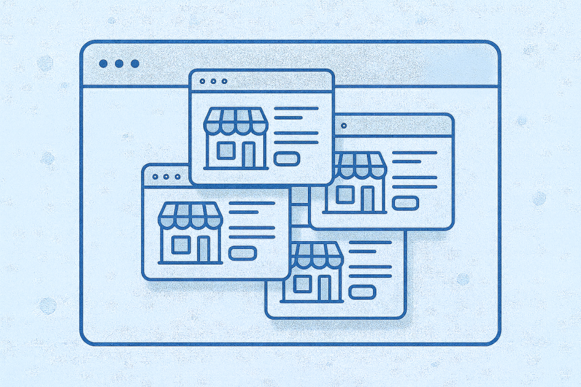 Multiple storefronts represented as different webpages, powered by a single platform