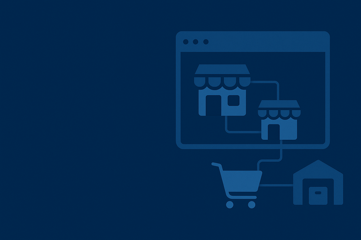 Multiple ecommerce storefront connected to the same backend, background graphics