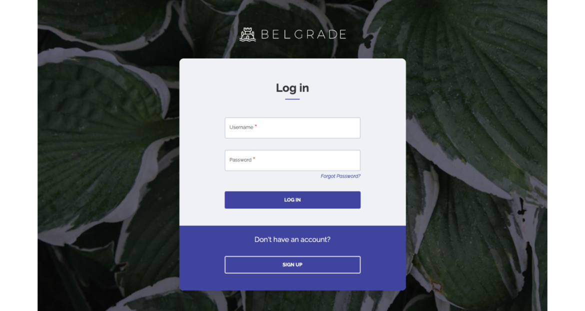 Login form with leaves in the background.
