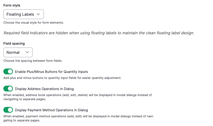 A form of settings for form stylings