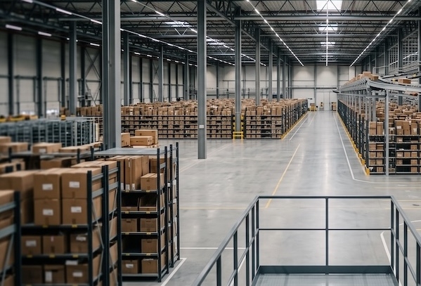 A large warehouse stacked with boxes
