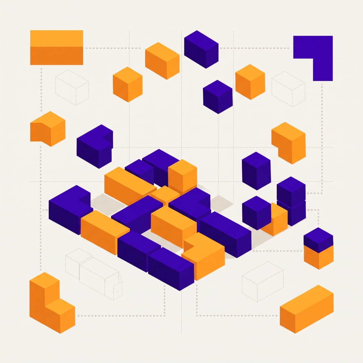 Block of various sizes being arranged and connected