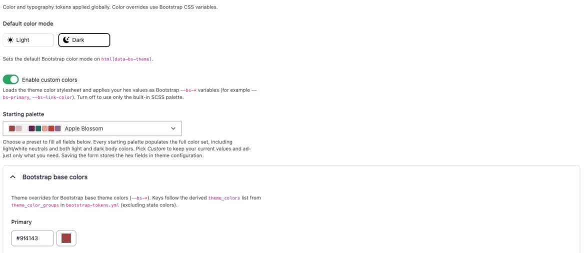 Screenshot of color palettes