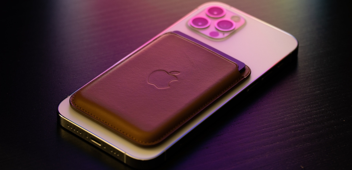 Apple iPhone with slim wallet attachment