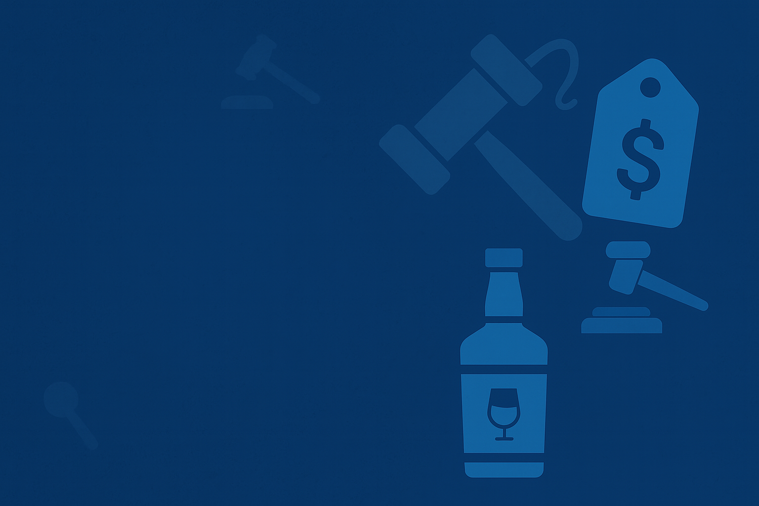 Auction and whisky icons on a blue background