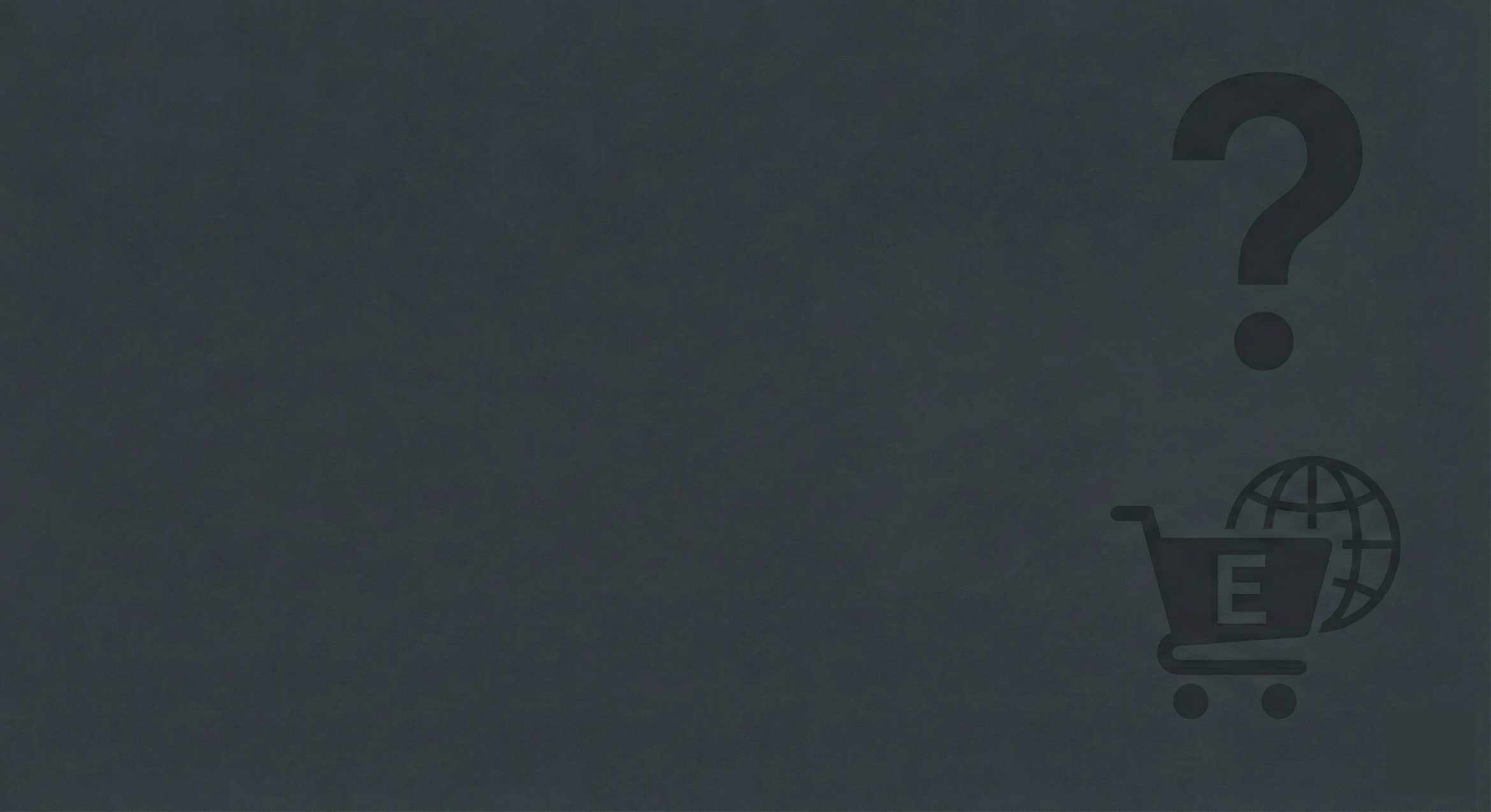 Gray background with question mark and cart on a world icon.