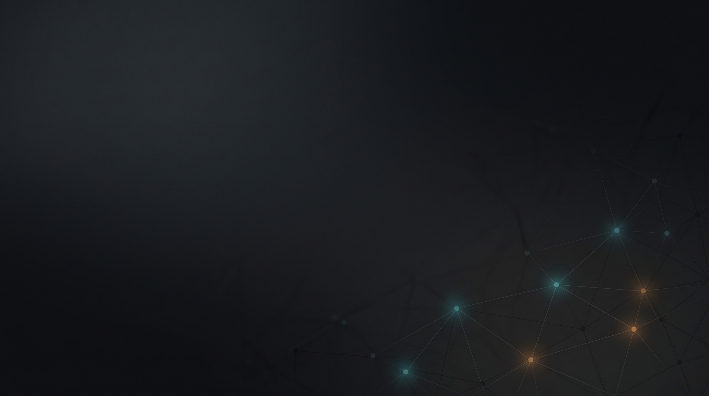 Dark ambient pattern with colored, connected dots in the lower right corner