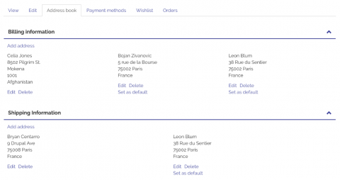 Customer address book tab