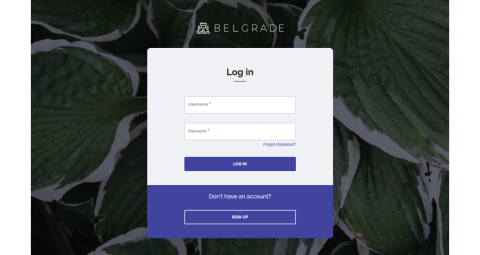 Login form with leaves in the background.