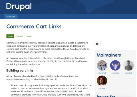 Module page for Commerce Cart Links