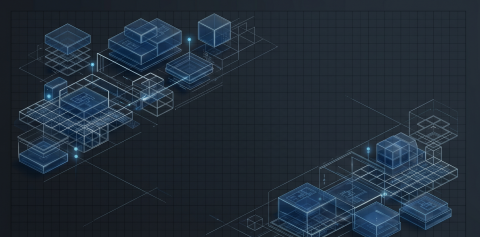 Abstract boxes representing logistics done in two different ways.