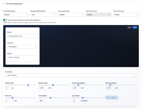 Screenshot of form customizations.