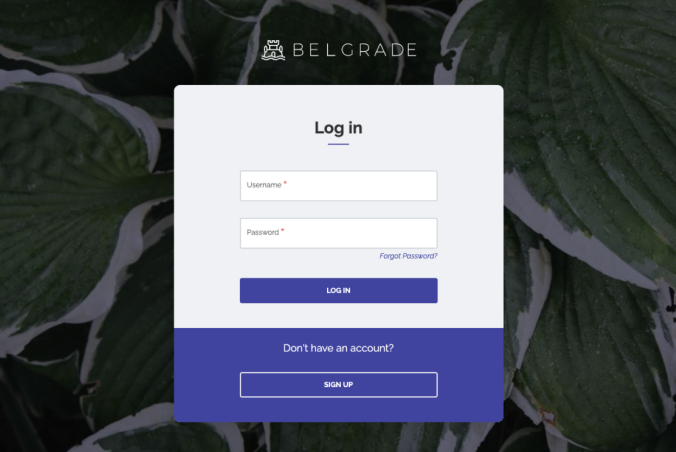 Login form with leaves in the background.
