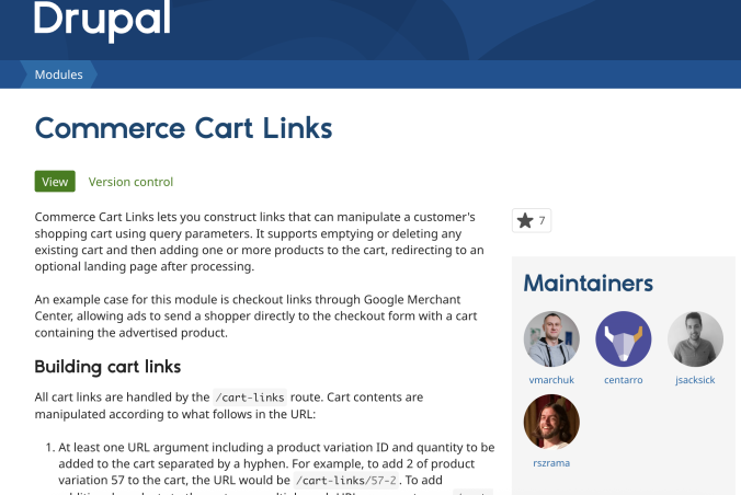 Module page for Commerce Cart Links