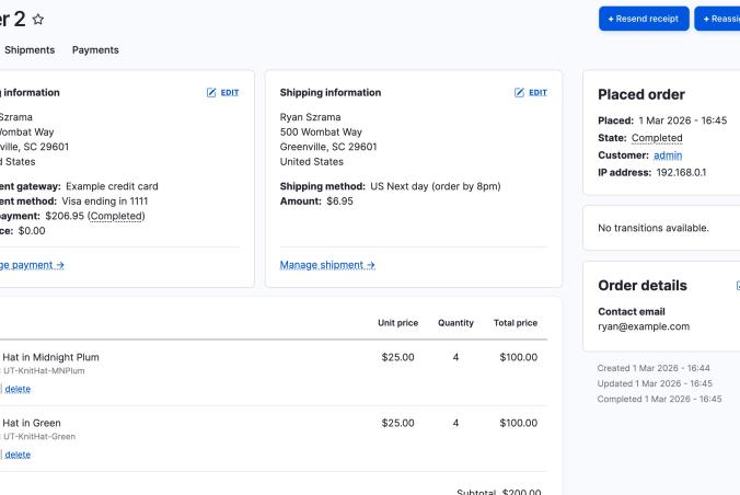 Commerce Core 3.3.0 order view page