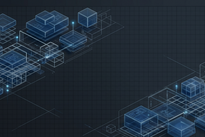 Abstract boxes representing logistics done in two different ways.